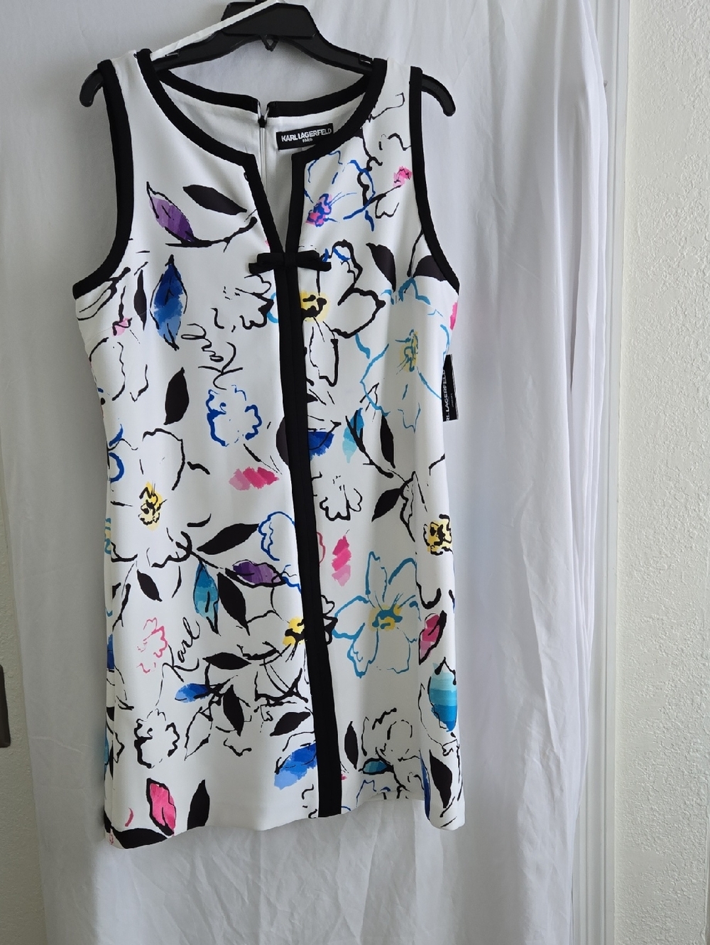 Karl Lagerfeld White Floral Sleeveless Tunic with Black Trim